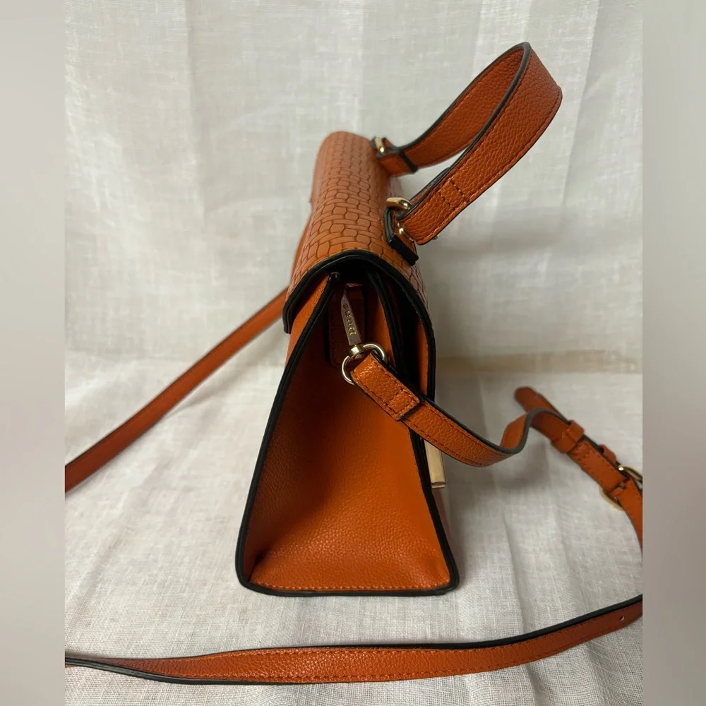 Dune London Orange Woven Flap Top-Handle Satchel
